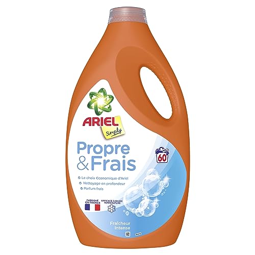 Ariel Simply, Lessive Liquide, 60 Lavages, Propre et Frais, Fraîcheur Longue Durée, Impeccable Même En Cycle Court Et À Froid, Nettoie En Profondeur, Fabriqué En France