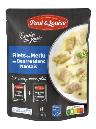 Paul & Louise Envie Du Jour - Filet de Merlu au beurre blanc Nantais 180g - Sachet micro ondable - Prêt en 2 min - À combiner avec nos sachets d'accompagnements - Légumineuses ou Céréales