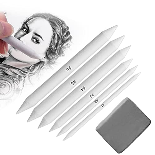 LJFEA 7 Pcs Estompeur Dessin, Dessin Stylos Mélangeurs, Estompe en Papier Dessin Materiel, Gommes modélable Dessin pour Sketch Crayon Dessin, pour Artistes Étudiants, Blanc