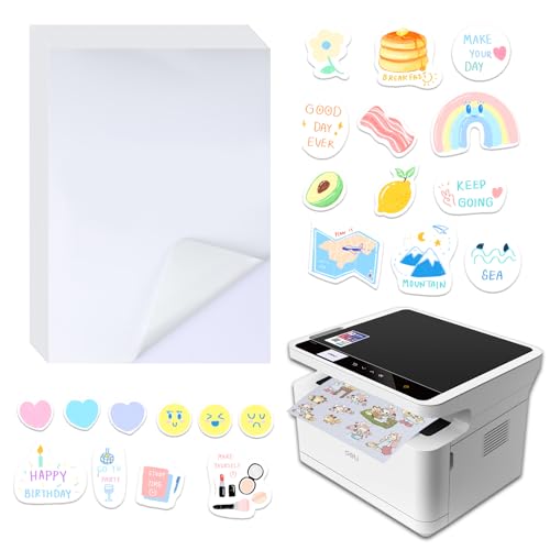 Pack de 20 feuilles A4 de papier autocollant à imprimer - papier autocollant imprimante pour imprimantes jet d'encre et laser, feuille autocollante imprimante a4, papier photo autocollant