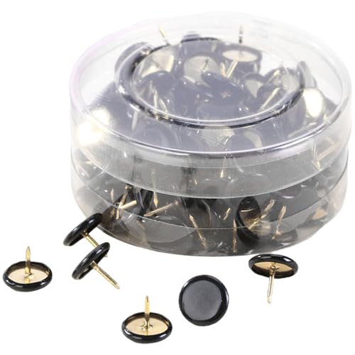 100 pcs de Pouce, punaises à tête Plate avec boîte de Rangement, épingles poussées réutilisables pour Babillard, plaquette liège, Carte Bureau et Mur..