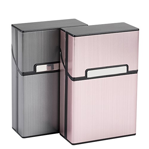 LAOYE 2 pcs Etui Boite a Cigarettes Homme Porte Cigarette Femme en Aluminium Paquet de Cigarettes Fermeture Aimantée (Gris + Or Rose)