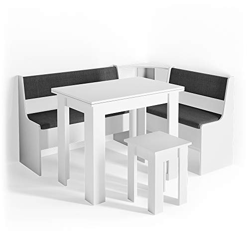 Vicco Groupe de banquettes d'angle Roman, Blanc/Anthracite, 150 x 120 cm avec Table