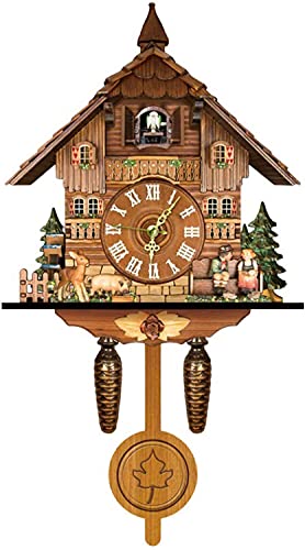 HirrWill Horloge à coucou traditionnelle de 45,7 cm avec pendule en bois antique - Grande horloge murale vintage pour salon, maison, cuisine - Coucou d'oiseaux à l'heure