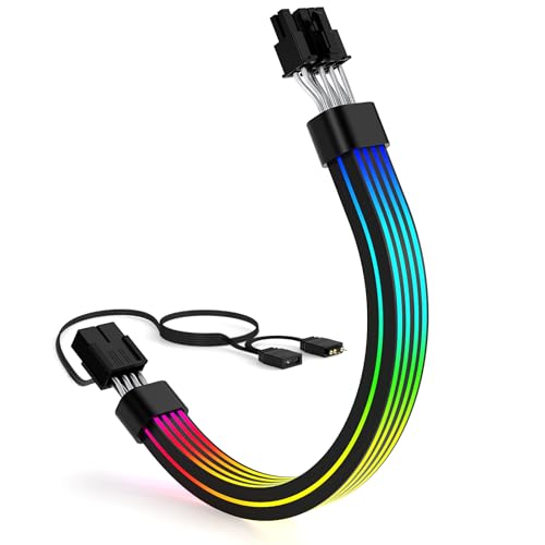 Sirlyr Câble PCIE 8 broches 8 (6+2) broches RGB PSU - Extension de câble PSU RVB 5V3 broches ARGB Decor Glass Side Panel PC Build for RTX 3060 4060 4070 Radeon RX 6600 580 Alimentation de carte