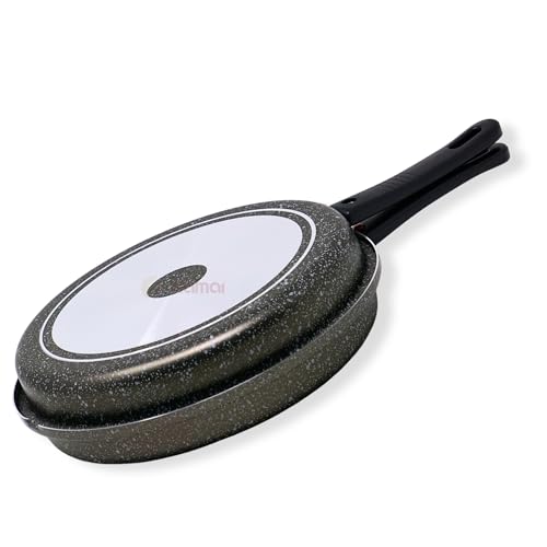 NAMAI - Poele Double - 28CM - Lavable au Lave-Vaisselle - Poignée Amovible - Aluminium - Poele Omelette - Poele Double Compartiment - Poele à Tortillas - Double Poele - Made in Italy