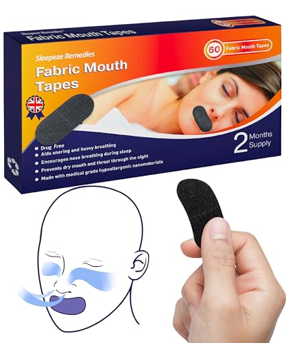 Sleepeze Remedies Anti Snore Mouth tape for Sleeping x 60, Patch Bouche Sommeil Noir, Anti-ronflement Scotch Bouche, Mouth Taping pour les Femmes et Hommes, Bande Buccale pour Dormir