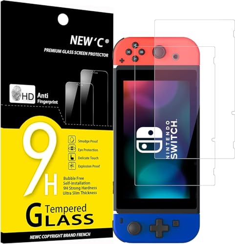 NEW'C Lot de 2, Verre Trempé pour Nintendo Switch, Film Protection écran efficace contre les Rayures - sans Bulles - Ultra Résistant (0,33mm HD Ultra Transparent) Dureté 9H Glass