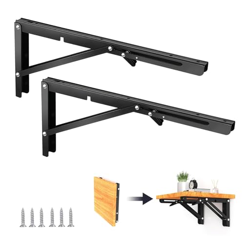 2 Pièces Equerre Pliable, 400 mm Equerre Pliante en Acier Inoxydable avec Vis Pouvant Supporter un Poids de 120 kg, Equerre Etagere Murale pour la Chambre la Salle de Bain la Salle d'Étude le Bureau