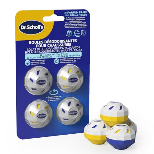 Dr. Scholl's Boules désodorisantes pour chaussures, sacs et casiers de sport - Cliniquement testé - Fraîcheur toute la journée - Réutilisable et à effet longue durée - Élimine les odeurs indésirables