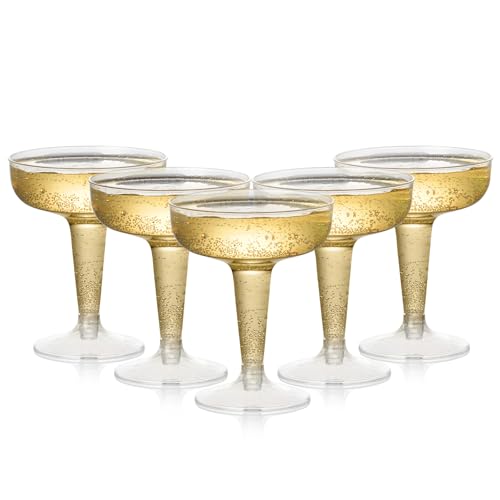 MATANA 24 Verres Coupés en Plastique Premium (120ml) - Verres Solides et Réutilisables pour Cocktail, Martini, Champagne, Margarita, Vin - pour Mariages, Anniversaires, Fêtes