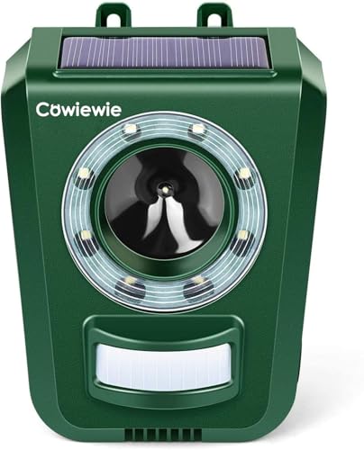 Cowiewie Répulsif pour Chat Extérieur, Recharge Solaire et USB, Repulsif Chat avec Ultrasons et Flash LED, Répulsif Imperméable pour Chats, Chiens, Renards et Pigeons