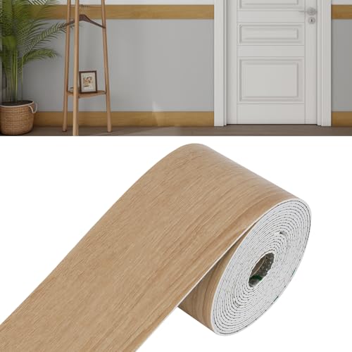 jackfru Plinthe souple large et épaisse, bande décorative flexible autocollante, profilé de transition de sol, plinthes, plafonds muraux, grain de bois de marbre (grain de bois marron)