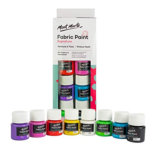 MONT MARTE Set de Peinture Textile & Tissu - 8 pièces x 20ml - Peintures Textiles Permanentes - Couleurs de Haute qualité - Idéal pour l'habillement, Les Sacs et Tous Les Tissus