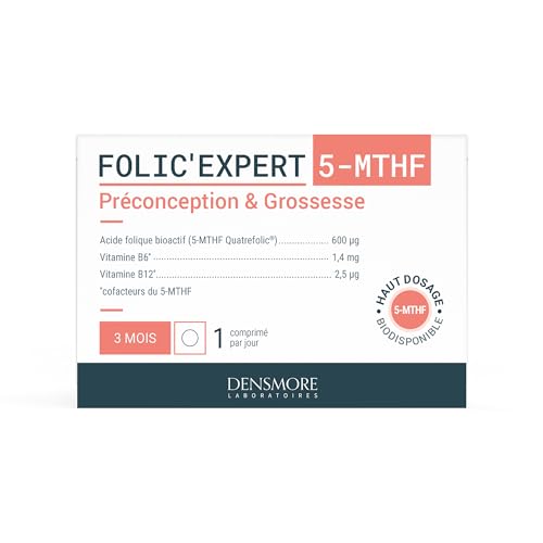 Densmore - Folic'Expert - Vitamine B9 - 600 µg d'Acide Folique - Désir d'Enfant & Début de Grossesse - Vitamine B6, Vitamine B12 et B9 - 90 comprimés - Cure de 3 mois - Fabriqué en France