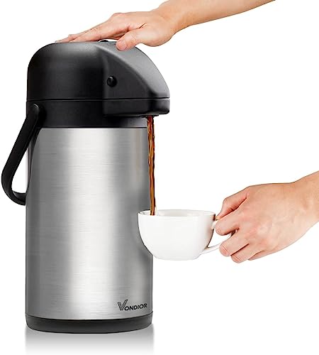 Vondior Carafe à café thermique 1,9 L, cafetière à pompe isolée en acier inoxydable, théière sous vide pour eau chaude/froide, boissons au chocolat de fête