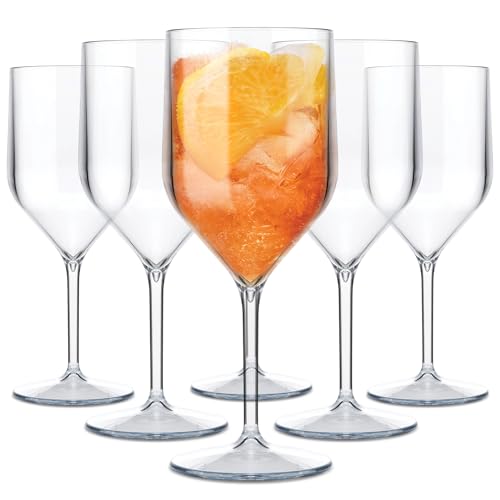 TUNDRA - Lot de 6 Verres a Pied CROISIERE 25 cl en PLASTIQUE RIGIDE SAN, Réutilisables, Verres à Vin Incassables, BPA-Free et Lavables au Lave Vaisselle, Verre à Champagne, à Vin, (Transparent)