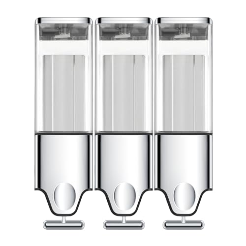 EHORIA Distributeur Quadrate 3 en 1 pour la douche, distributeur de savon de douche, distributeur d'après-shampooing, distributeur mural sans perçage, hôtel, salle de bain, maison (Triple, incolore)