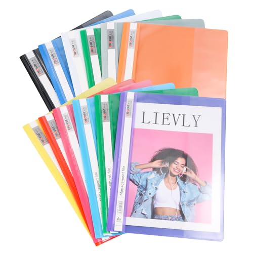 dentedeleao Pack de 12 Pochettes de Projet A4, Pochettes de Projet en Plastique, Pochettes D'organisation de Documents en Plastique, Couverture Transparente avec 2 Trous pour La Reliure (11 Couleurs)