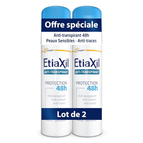 ETIAXIL - Déodorant Anti-transpirant - Transpiration Modérée - Protection 48h - Aisselles - Adapté aux peaux sensibles - Aérosol - Fabriqué en France - 150 ml – Lot de 2