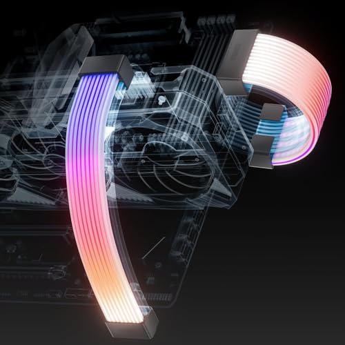 AsiaHorse ARGB Kit de cache-câble PSU Aurora RGB pour carte mère et câble PC GPU, 5 V 3 broches ARGB SYNC, compatible avec les câbles 12 + 4 broches/8 broches/24 broches AURORA-CO-BL