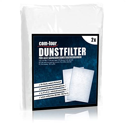 COM-FOUR® 2x filtre pour hotte aspirante découpable sur mesure - filtre de hotte aspirante universel - cartouche filtrante d'aspiration - tapis filtrant à graisse - filtre à vapeur blanc (2 pièces)