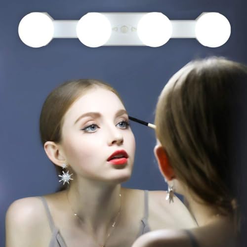LED Lumières de Maquillage, Hollywood Kit de Lampe de Cosmétique Miroir Rechargeables Portables Sans fil, 4 Ampoules luminosité de Vanité la Température Couleur Réglable (Pas de miroir)