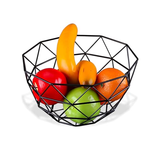 IPEA Panier à Fruits De table en Métal – Design Moderne et Géométrique – Corbeille à Fruit, Agrumes, Noix, Aliments – Porte-fruits de Centre de Table Ouvert - Noir