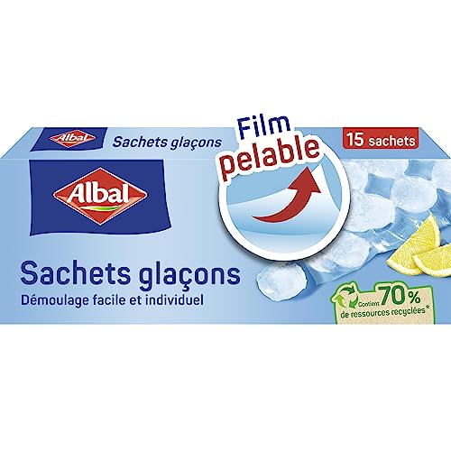 Albal - 15 Sachets glaçons - Démoulage facile - Facile à remplir - 70% de ressources recyclées