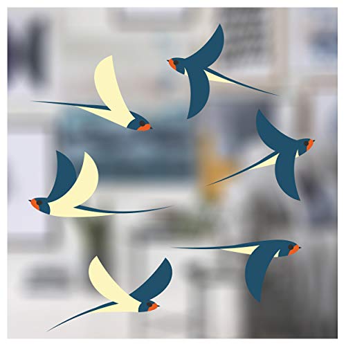 Stickers pour fenêtre - 6 superbes stickers électrostatiques décoratifs au motif Hirondelles – Permet d’éviter que les oiseaux ne se cognent dans vos fenêtres
