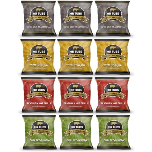 Craquelures De Porc Premium A Double Cuisson Main Mr Tubs (12 Sachets De 28 G) – Craquelures Gastronomiques, Mais Pas Des Grattons (Sachets 12, Mixed)