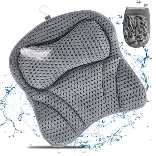 KIMIGO Oreiller de Bain,Oreiller pour Baignoire,Coussin de Nuque,reiller de Baignoir Ergonomique Spa,Accessoires de Bain avec Technologie 4D Air Mesh et 6 ventouses,Convient aux baignoires et aux spas