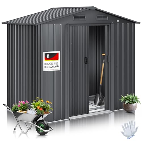 KESSER® Abri de Jardin XL en métal de 4,2 m³ avec Fondation, Gants de Travail, 182 x 118 x 186 cm, 2 Portes coulissantes, Abri à Outils, Armoire, Toit à pignon, abri de Jardin, Anthracite