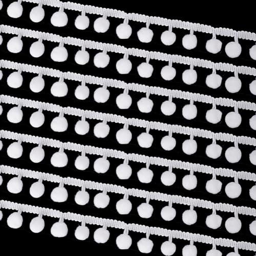 PH PandaHall 20m Garniture de franges de boules de pompons, 18mm Ruban de couture à franges et bordure blanche Pompons artisanaux en dentelle pour la couture Oreiller Vêtements Décoration de fête