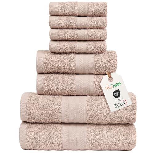 nice homeit - Lot de 8 Serviettes de Toilette 40 x 75 cm 100% Coton, Essuie Mains de Qualité Supérieure - Ultra Doux et très Absorbant(Rose poudré)