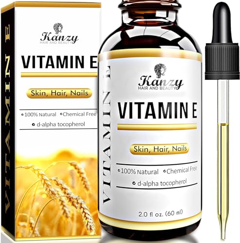 Kanzy Huile de Vitamine E Visage Cosmetique, D-Alpha-Tocophérol 100% Naturelle Vitamine E Huile Pour Cheveux, Visage et Corps, Anti-âge Anti Rides Vitamine E 60ml