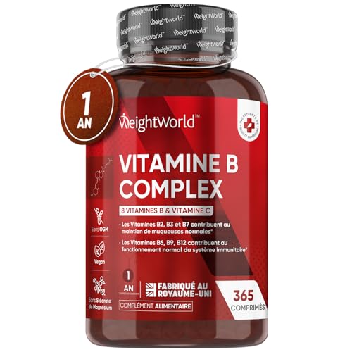 Vitamine B Complex - 365 Comprimés Vegan - Multivitamines Avec Vitamine C & Vitamines B1, B5, B6, B9 et B12, B2, B3, B7 Biotine - Vit B Complex Pour Fatigue & Immunité (EFSA)