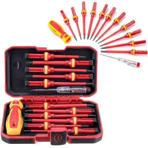 13 pièces Kit Tournevis Isolé VDE, Coffret Tournevis Aimanté Electricien, Jeu de Tournevis Torx Interchangeables avec Testeur de Tension, Outils de Réparation Manuels Durables
