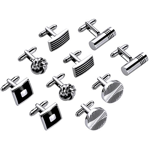 5 Pairs Boutons de Manchette, Lictin Bouton de Manchette Homme Pour Chemise Mouvement de Montre Acier Inoxydable Pour Mariage Business Commercial Fête des Pères