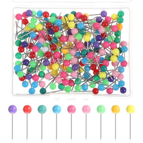 Lot de 200 épingles à tête ronde, épingles à tête ronde, épingles avec tête, punaises multicolores, grandes épingles à tête pour carte du monde, marquage de tissu, tableau en liège avec boîte de