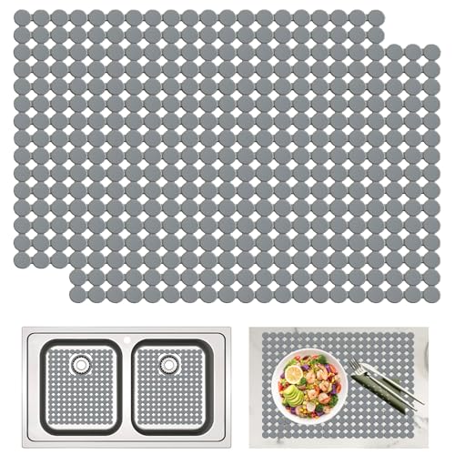 GKSCXEXE Lot de 2 tapis d'évier, 30 x 40 cm, découpables, en PVC, tapis de protection pour évier de cuisine, gris