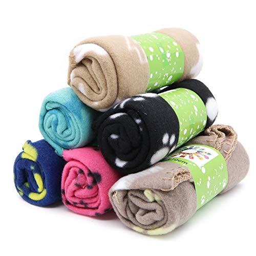 tifee Lot de 6 couvertures pour Animal Domestique avec Coussin Doux et Chaud Lavable, Motif Pattes, 60 x 70 cm, Multicolore