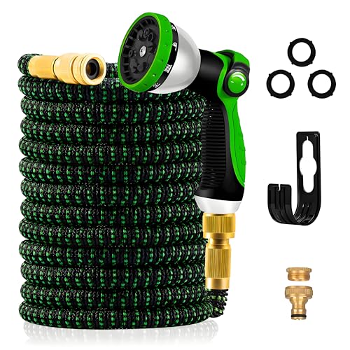 30m/100FT Tuyau d'Arrosage Extensible - Tuyau d'arrosage flexible avec 10 Modèles de Pulvérisation Convient aux Robinets de 1/2' et 3/4' Raccords en Métal Durables pour Jardin, Arrosage, Nettoyage