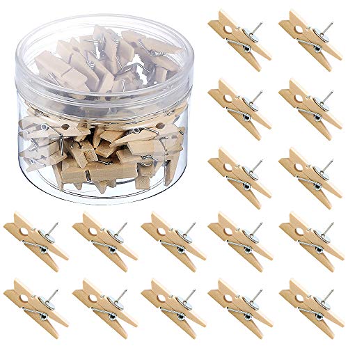 50 Pièces 35x7mm Punaises avec Clips en Bois, Punaises Décoratives pour Photos Projets d'Artisanat Tableau en Liège Tableau d'Affichage Mur d'Affichage Épingles en Bois pour Cartes et Notes