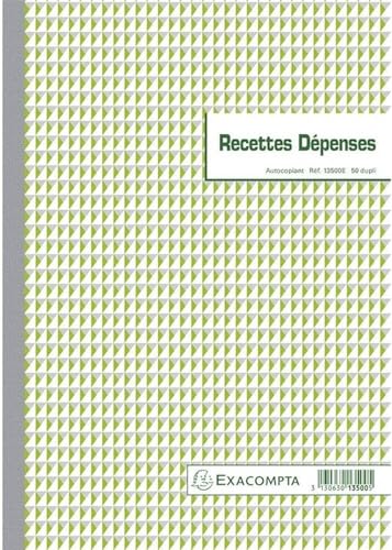 Exacompta - Réf. 13500AE - 1 Manifold RECETTES DÉPENSES - 50 feuillets numérotés et autocopiants en 2 exemplaires (1 original + 1 copie) - format A4 - certifié FSC - fabriqué en France