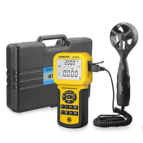 BTMETER BT-856A Anemometre VMC Professionnel, Débitmètre D'air Anémomètre à Hélice avec Stockage de Données, Mesure de Vitesse du Vent, Volume d'Air CFM/CMM et Température