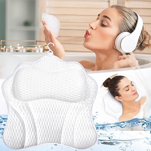 MOYKSRR Oreiller de Bain, Coussin Baignoire, Oreiller de Baignoire, Coussin de Nuque, Baignoire de Oreiller Spa avec Technologie 4D Air Mesh, Coussin de Bain Amovible et Anti-dérapant avec ventouses