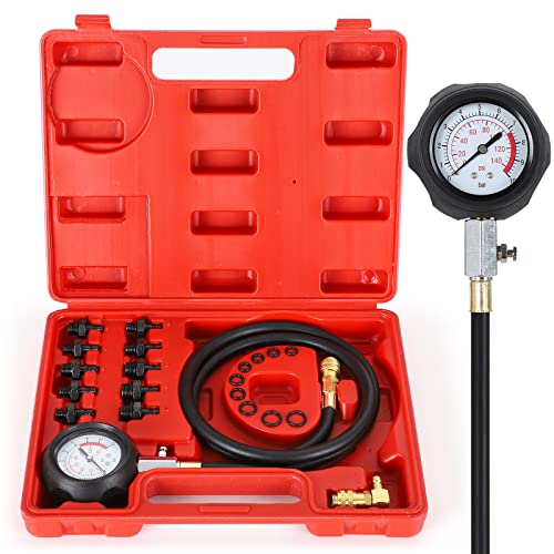 QUNNIE Kit de testeur de pression d'huile, kit d'outils de manomètre, 0 à 140 psi, système de carburant, capteur mécanique moteur cylindre, test de compression pour voitures, VTT, camions