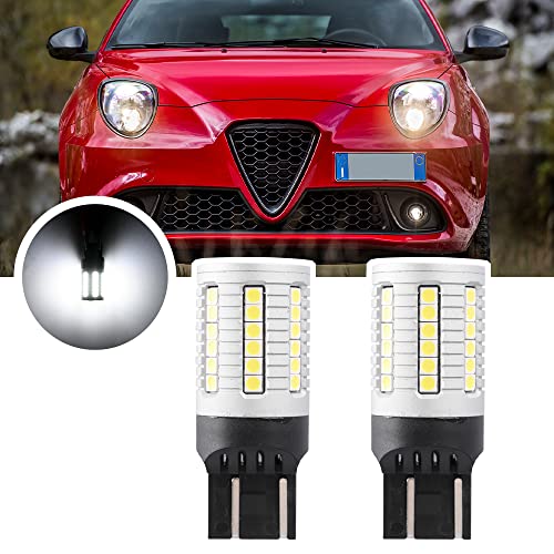 NSLUMO Drl Feux de jour pour Alfa Ro.meo MITO 955 2008-up T20 W21/5W 7443 Ampoule LED 2x xénon Blanc Ampoules de lumière du jour T20 LED DLR Feux de position de voiture Feux de stationnement