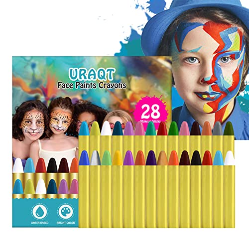URAQT Visage Peinture, 28 Couleurs Crayon Maquillage Enfant, Sûr, Non-Toxique, Lavable, Peinture Corporelle pour Enfants, Cosplay, Carnaval, Anniversaire, Halloween, Pâques